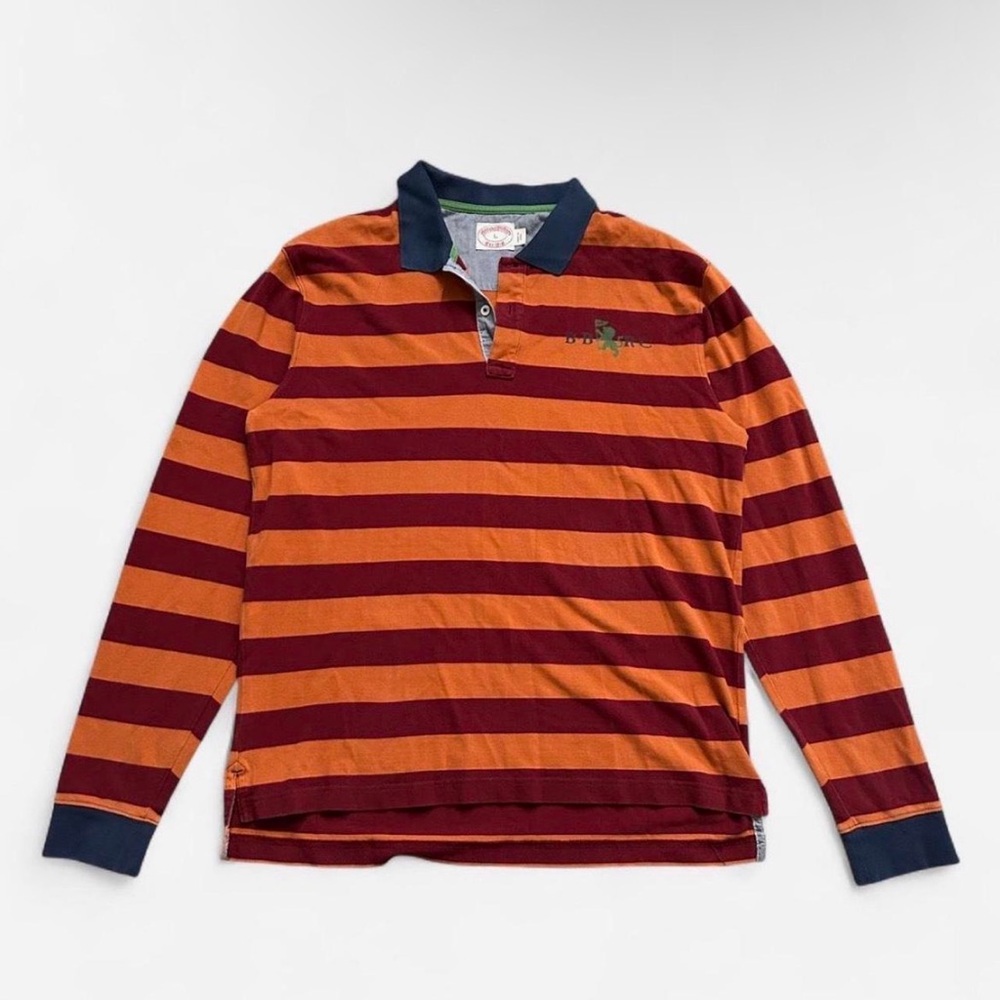 Mens Brooks Brothers Striped Long-Sleeve Rugby Polo Shirt - Orange & Burgundy